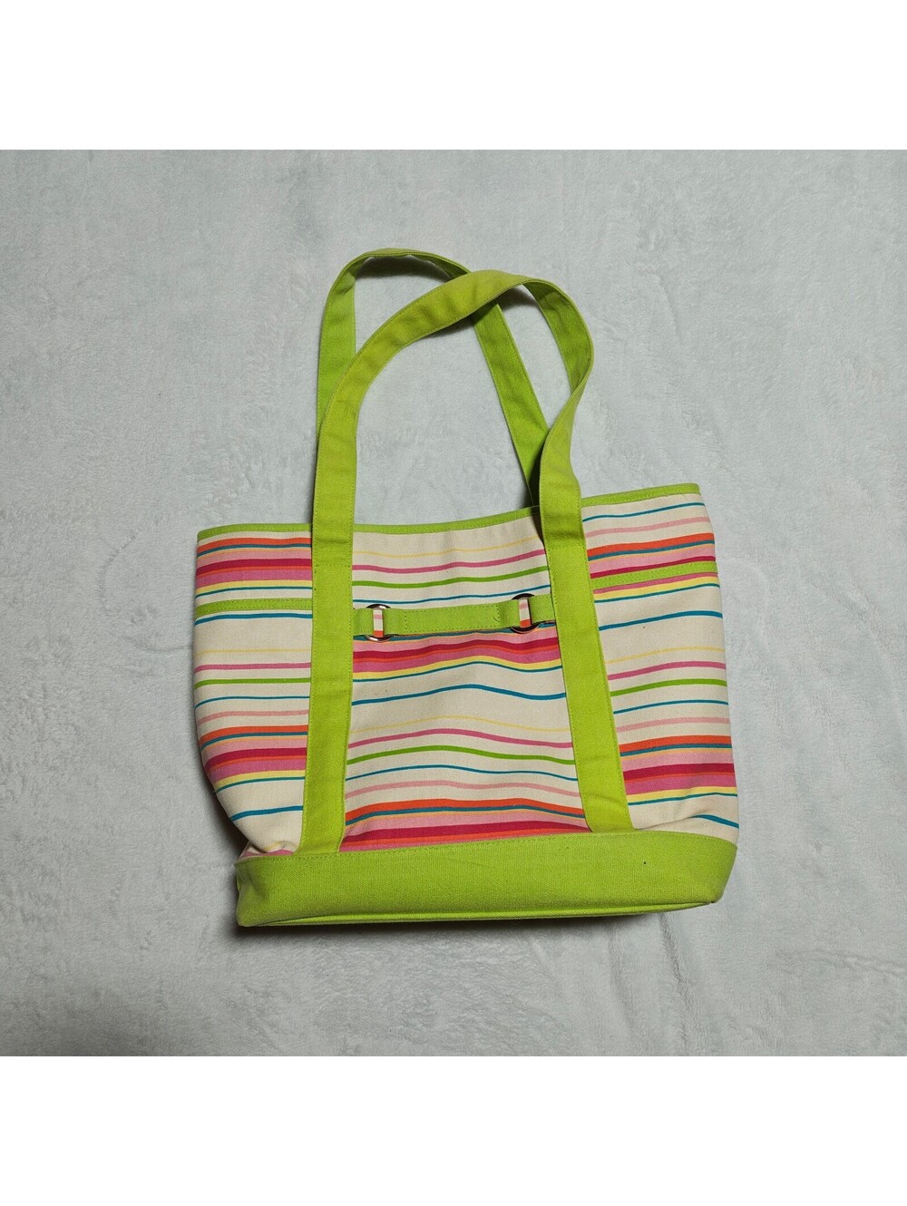 Y2K girlypop green and pink striped tote bag
